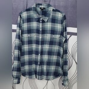 PAIGE Navy and Gteen Blue Plaid Shirt Large
